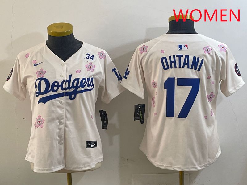 Women Los Angeles Dodgers #17 Ohtani Cream Sakura Edition 2025 Nike MLB Jersey style 4